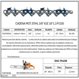 Cadena Mot.Stihl 3/8″ 61E 18″1.3 P/230