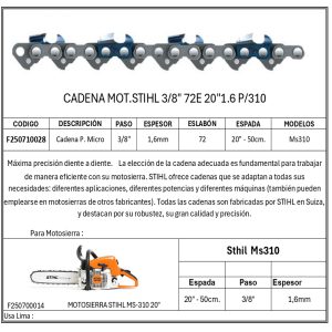 Cadena Mot.Stihl 3/8″ 72E 20″1.6 P/310-360
